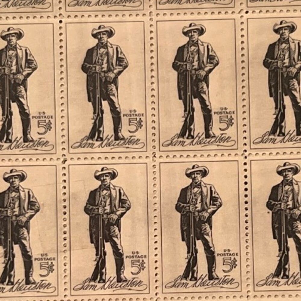 MNH 1964 Sam Houston Sheet of 50 5c Stamps Scott #1242